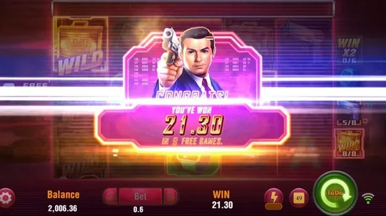 Agent Ace free spins win summary screen after a completed round