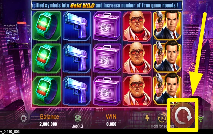 Agent Ace spin button highlighted in the bottom-right of the game screen