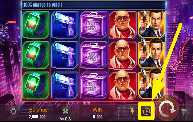 Agent Ace autoplay control to the left of the spin button